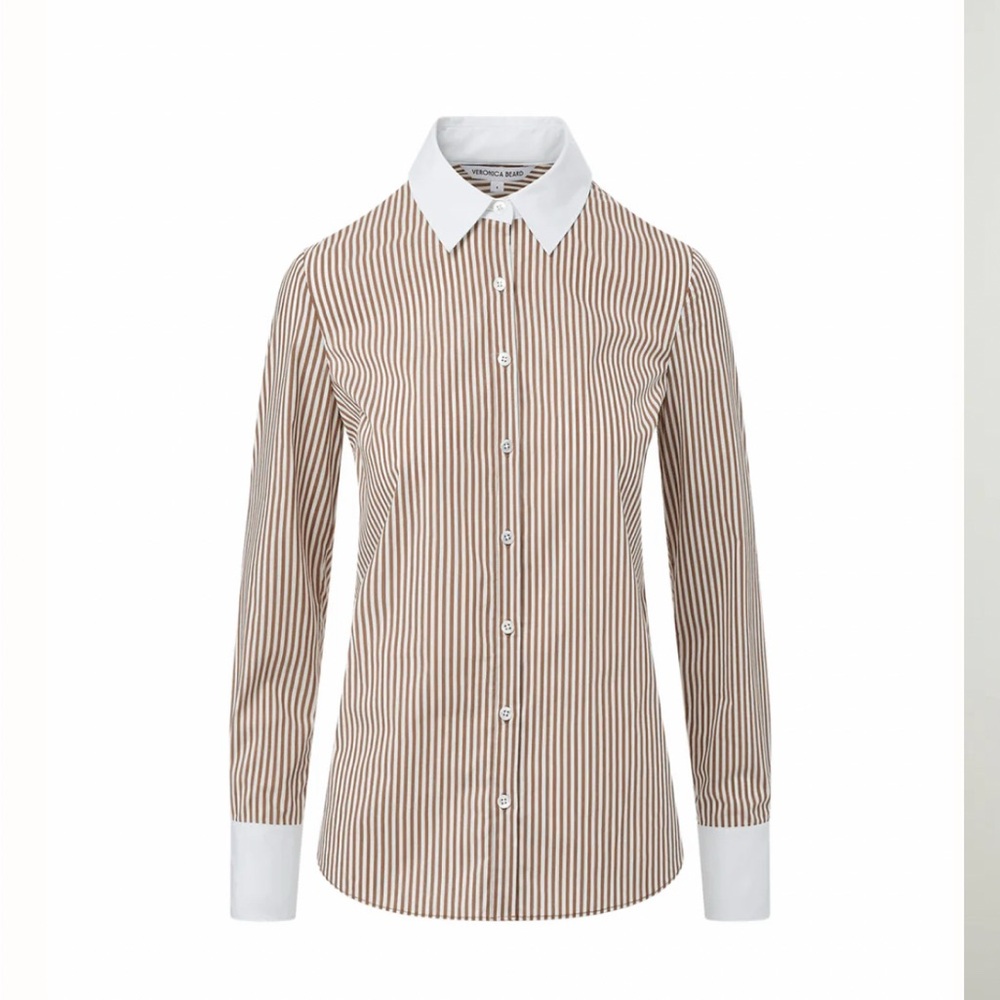 Veronica Beard - Striped Button-Up Shirt with White Collar